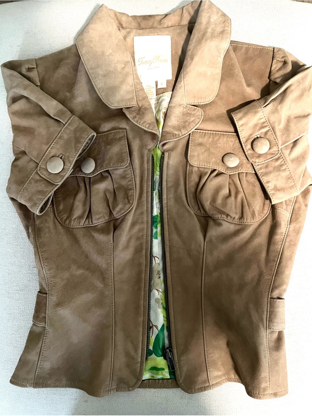 Tracy Reese Tan Leather Button-Pocket Jacket